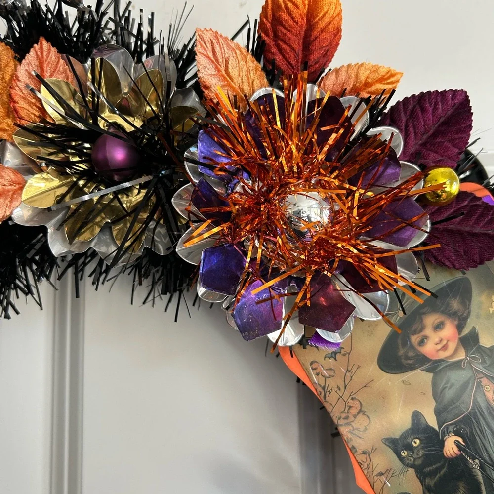 Vintage Repurposed Halloween Festive Holiday Wreath